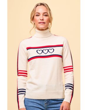 Aspiga Ladies Sustainable Hearts Polo Neck Jumper Merino Wool Cream - Pink