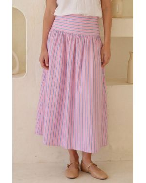 Aspiga Ladies Sustainable Stripe Dropped Waist Skirt Casual - Pink