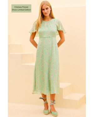 Aspiga Sustainable Rhs Cape Sleeved Sage Dress Summer Holiday - Yellow