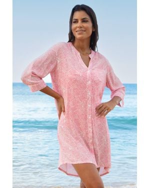 Aspiga Ladies Sustainable Mila Viscose Crinkle Shirt Mini Beach Cover Up Tunic - Red
