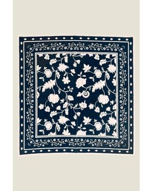 Aspiga Sustainable Floral Print Cotton Scarf 70Cm X 70Cm Cream - Blue