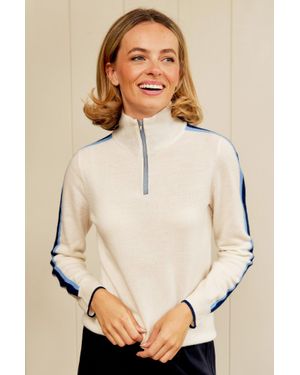 Aspiga Ladies Sustainable Overarm Stripe Quarter Zip Jumper Merino Wool Cream - Natural