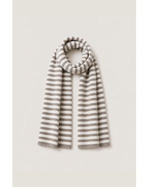 Aspiga Merino Wool Stripe Scarf Taupe Cream, Luxury Winter Scarf - Natural