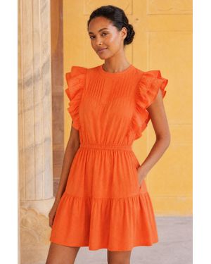 Aspiga Sustainable Rose Frill Mini Dress Summer Holiday - Orange