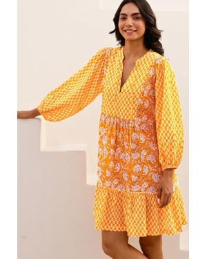 Aspiga Ladies Sustainable Marina Organic Cotton Print Mix Dress Dianthus Floral Print Summer Holiday Beach Cover Up - Orange
