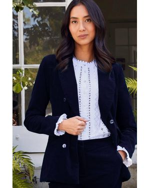 Aspiga Ladies Sustainable Theresa Stretch Corduroy Double Breasted Winter Wedding Guest Evening Blazer Co-Ord - Blue
