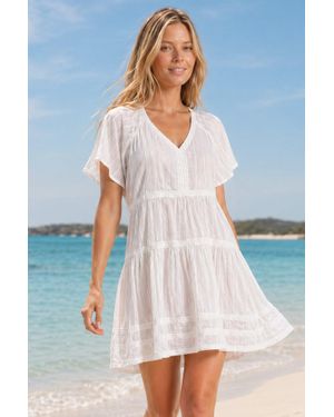 Aspiga Sustainable Cotton Dobby Short Kaftan Beach Cover Up - Blue