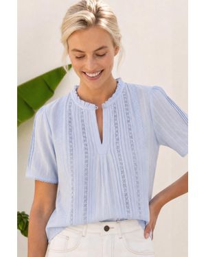 Aspiga Ethical Vienna Cotton Short Sleeve Blouse Casual - Blue