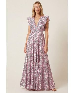 Aspiga Sustainable Rose Frill Maxi Dress Wedding Guest Occasion - Pink