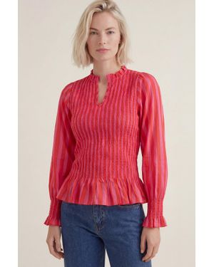 Aspiga Sustainable Long Sleeve Shirred Blouse Summer Stripe