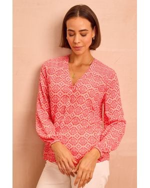 Aspiga Ladies Sustainable Clea Blouse Flower Tile Print - Red