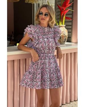 Aspiga Sustainable Rose Frill Mini Dress Summer Holiday - Purple