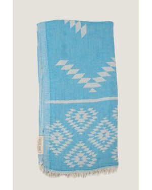 Aelia Anna Aspiga Ladies Sustainable Cotton Pestemal Greek Absorbent Beach Towel Pattern - Blue