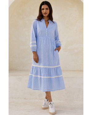 Aspiga Sustainable Sadie Stripe Dobby Dress Summer Holiday 100% Organic Cotton - Blue