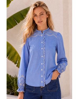 Aspiga Sustainable Embroidered Chambray Shirt Summer Holiday - Blue