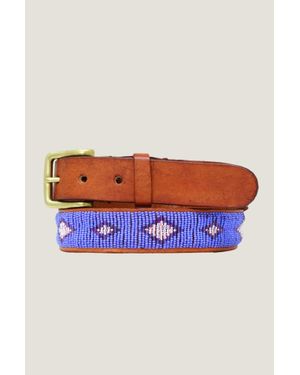 Aspiga Ladies Ethical Kenyan Beaded Leather Belmasi Belt Diamond - Blue