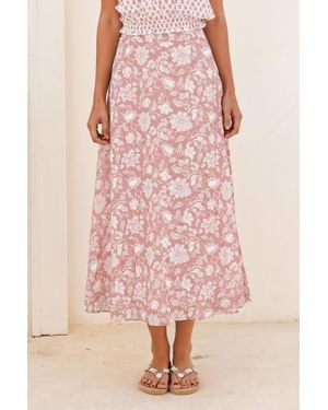Aspiga Sustainable Neve Organic Cotton Summer Wedding Guest Evening Skirt Floral Printed - Pink