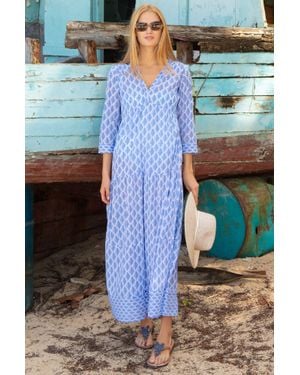 Aspiga Sustainable Mykonos Maxi Dress Summer Holiday Beach Cover Up 100% Organic Cotton - Blue