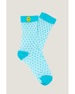Dr Bloom Aspiga Ladies Sustainable Spot Smiley Cotton Sock Gifting - Blue
