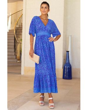 Aspiga Ladies Sustainable Lena Dress Ecovero Summer Holiday Short Sleeve V Neck - Blue