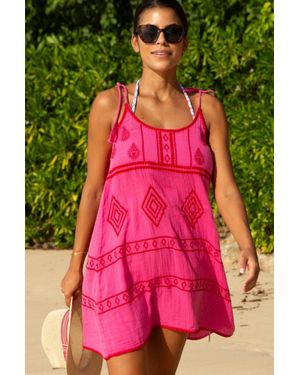 Aspiga Ladies Sustainable Imogen Tie Tassel Strap Dress Organic Cotton Summer Holiday Embroidered - Green