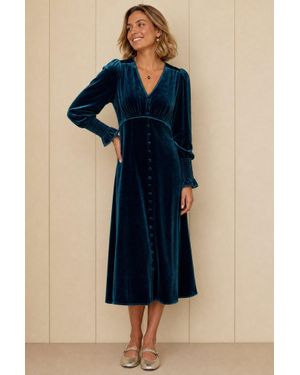 Aspiga Ladies Sustainable Long Sleeve Velvet Sally Anne Dress - Blue