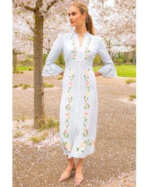 Aspiga Rhs Sustainable Floral Printed Linen Dress Summer Holiday Pale - Yellow