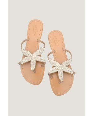 Aspiga Ladies Sustainable Kenyan Beaded Starfish Sandals Summer Holiday Flip Flops - Natural