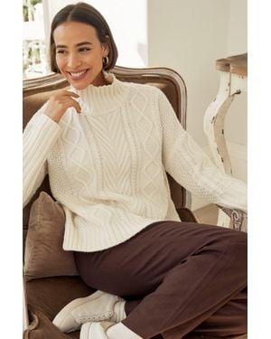Aspiga Merino Wool Cable Knit Funnel Neck Jumper - Brown