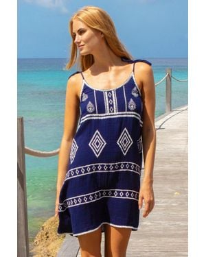 Aspiga Sustainable Imogen Embroidered Dress Summer Holiday 100% Organic Cotton - Blue