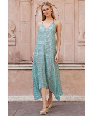 Aspiga Ethical Halter Viscose Midi Dress Summer Maxi - Blue