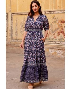 Aspiga Ladies Sustainable Billie Short Sleeve Organic Cotton Summer Holiday Wedding Guest Evening Dress - Blue