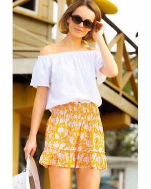 Aspiga Ladies Sustainable Emani Mini Skirt Cotton Floral Dianthus Print - Metallic