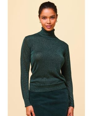 Aspiga Ladies Sustainable Metallic Knit Polo Top Viscose Emerald - Green