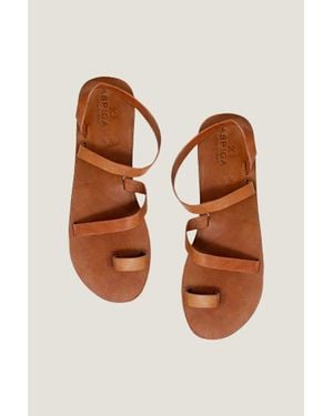 Eunice Aspiga Leather Toe Ring Design Soft Sole Sandal - Brown