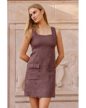 Aspiga Sustainable Patch Pocket Dress Summer Holiday 100% Linen - Brown
