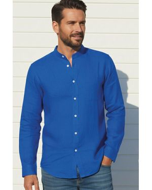 Aspiga Sustainable Linen Nehru Collar Premium Linen Shirt Summer Holiday - Blue