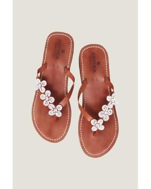 Aspiga Sustainable Kenyan Beaded Tatu Sandals Leather And Glass Beaded Summer Holiday Floral Flip Flops - Red