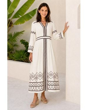 Aspiga Sustainable Jamila Embroidered Organic Cotton Dress Summer Holiday Beach Cover Up - Green