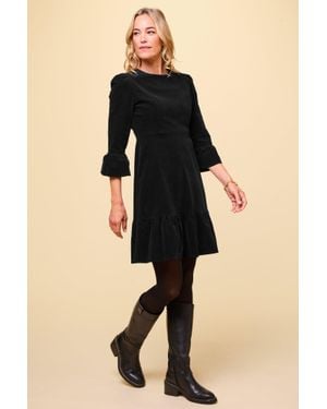 Aspiga Ladies Sustainable Victoria Mini Stretch Cotton Corduroy Dress - Black