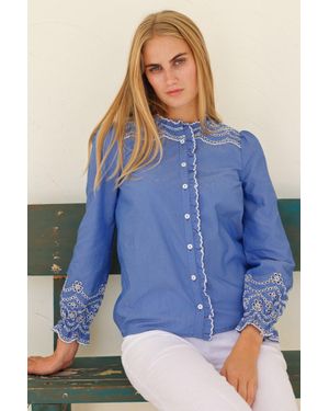 Aspiga Sustainable Embroidered Chambray Shirt Summer Holiday - Blue
