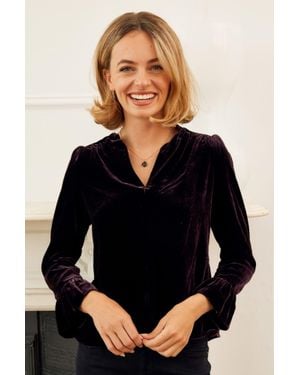 Aspiga Ladies Ethical Astrid Velvet V-Neck Fluttered Sleeve Top - Black