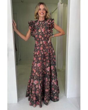 Aspiga Sustainable Rose Frill Maxi Dress Wedding Guest Occasion - Multicolor