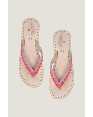 Aspiga Ladies Sustainable Kenyan Beaded Ziggy Sandals Leather And Glass Beads Sandals Summer Flip Flops - Pink