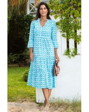 Aspiga Ladies Sustainable Hayden Organic Cotton Block Print Dress Buti - Green