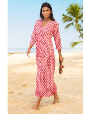 Aspiga Sustainable Mykonos Maxi Dress Summer Holiday Beach Cover Up 100% Organic Cotton - Red