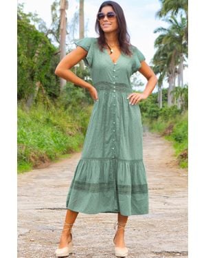 Aspiga Ladies Sustainable Nyla Cotton Maxi Kaftan Dress Summer Holiday Beach Cover Up - Green