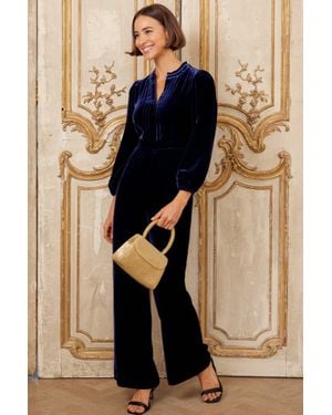 Aspiga Ladies Tallulah Velvet Long Sleeve Viscose Jumpsuit Autumn Winter Graduation - Blue