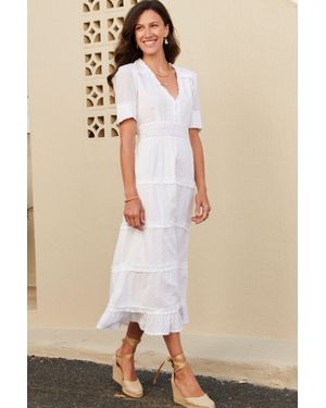Aspiga Ladies Sustainable Viola Cotton V-Neck Short Sleeve Dress Summer Holiday Wedding Dress - Natural