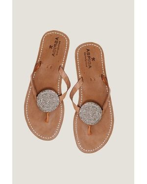 Aspiga Sustainable Kenyan Beaded Handmade Sandals Leather And Glass Size 36 - Brown